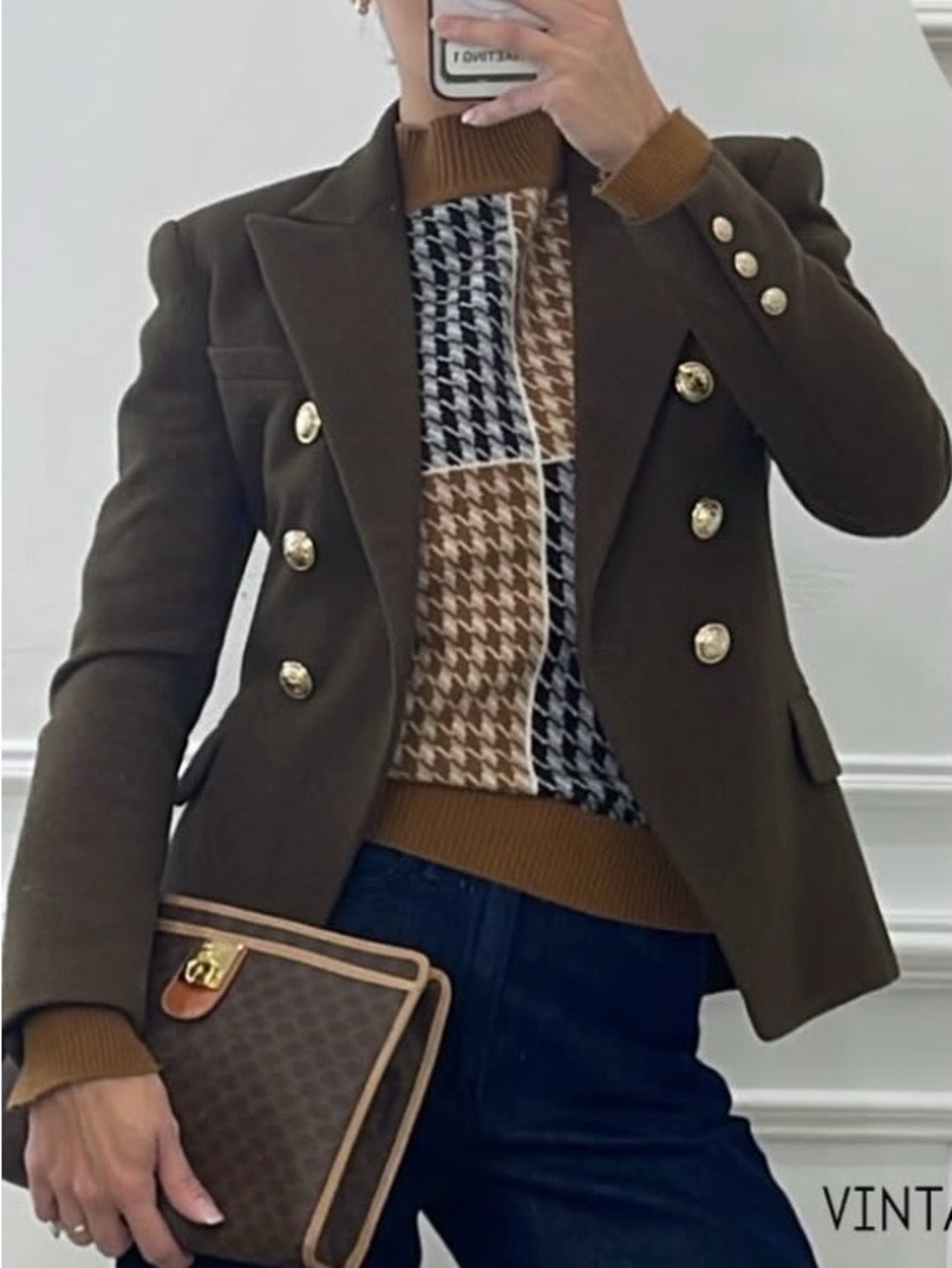 Balmain Double-Breasted Wool Olive Blazer